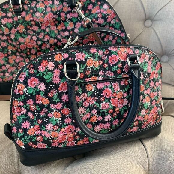 COACH sierra F57622 floral satchel bag set of two pink black large and medium - Picture 3 of 12